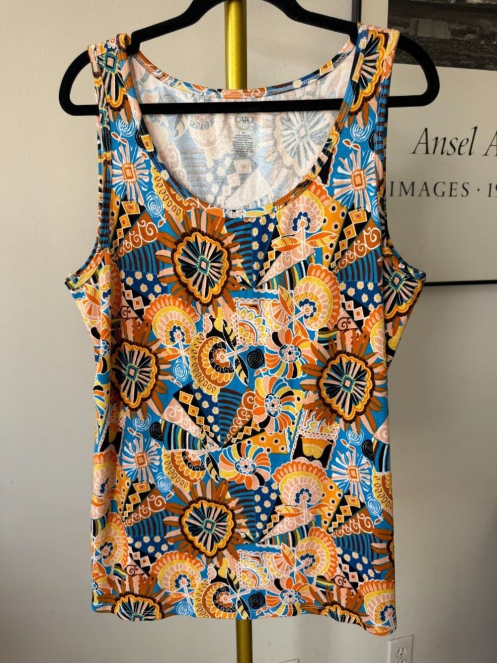 Cato Womens XL Tank Top Geometric Seashell Print Sleeveless Stretch Boho